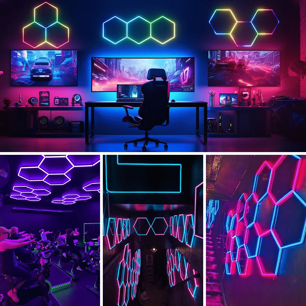 Hexagon RGB Lights – 3 - Grid Mood Lighting (5.6' × 5.6' / 1.7 m × 1.7 m) for Garages or shops – HEXLEDLIGHTING – Pic 3