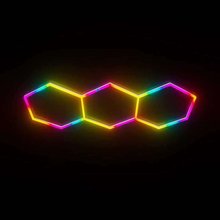 Hexagon RGB Lights – 3 - Line LED Ambient Lighting (8.2' × 3.3' / 2.5 m × 1 m) for Garages or shops – HEXLEDLIGHTING – Pic 1