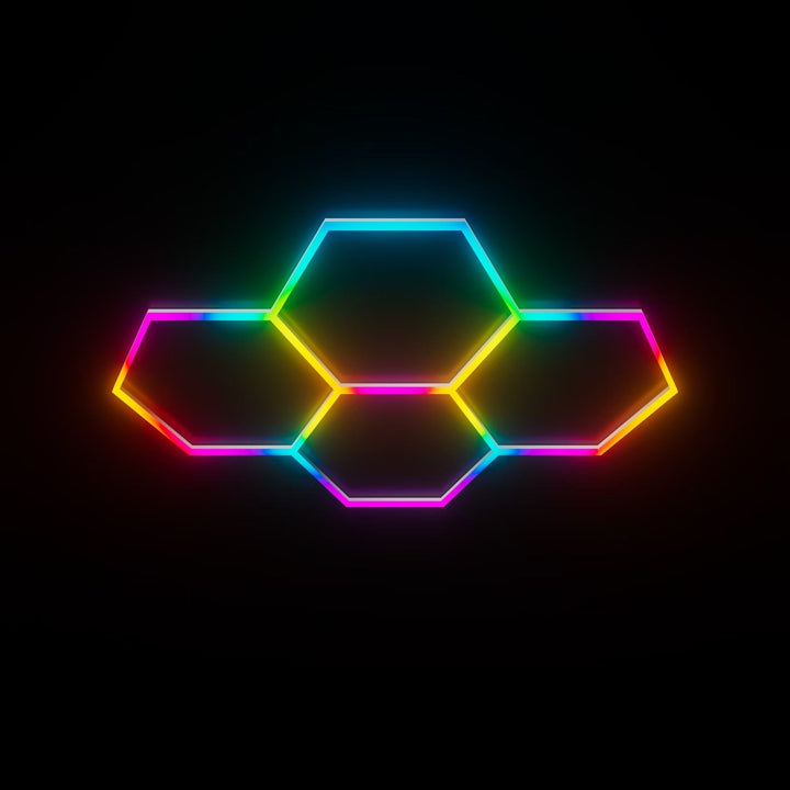 Hexagon RGB Lights – 4 Grid Mood Lighting (7.9 ft × 5.6 ft / 2.4 m × 1.7 m) for Garages or shops – HEXLEDLIGHTING – Pic 1