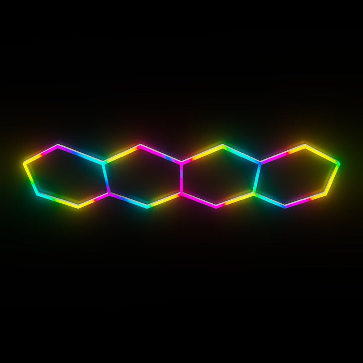 Hexagon RGB Lights – 4 - Line Grid System (11.2 ft × 3.9 ft / 3.4 m × 1.2 m) for Garages or shops – HEXLEDLIGHTING – Pic 1